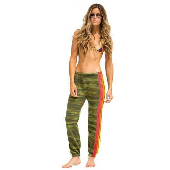 Aviator Nation Camo Sweatpants Joggers L Rainbow Stripe Side Made USA - Picture 1 of 8